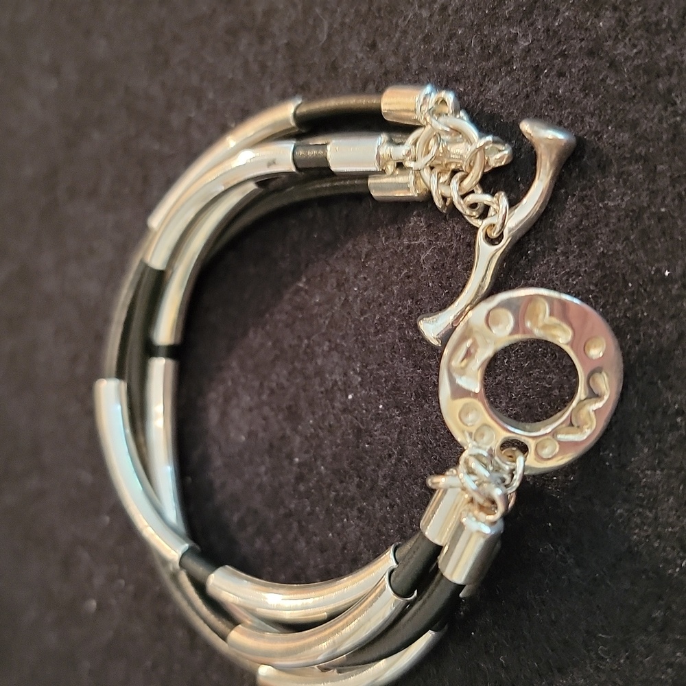 RLM Studios Silver Tube/Black Leather Toggle Bracelet